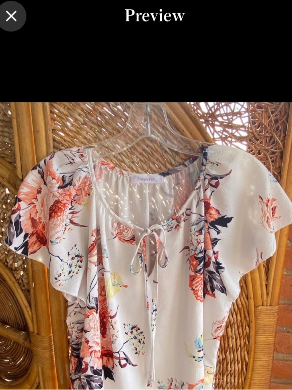 Beautiful Floral Cream and Orange Peasant Blouse Top Size L Excellent Condition - Picture 8 of 8